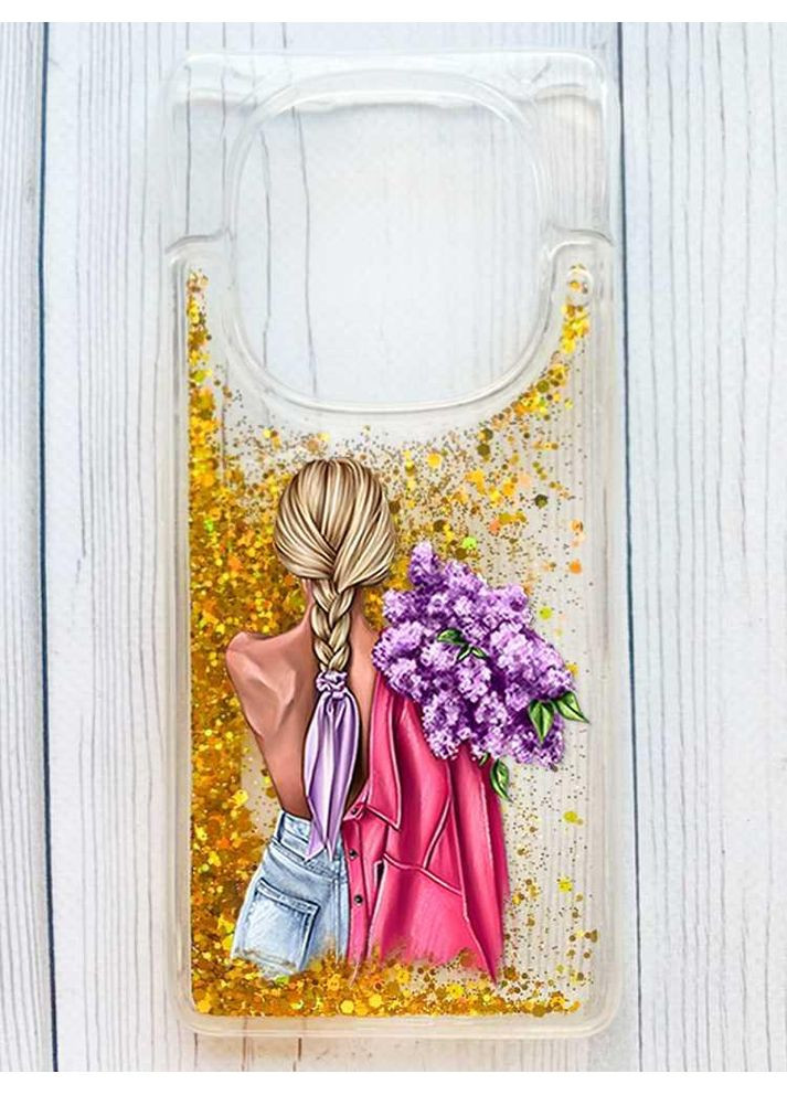 Чехол с плавающими золотыми блестками на Xiaomi Redmi Note 14 Pro 4G Девушка с сиренью (принт 7) Creative (363967291)