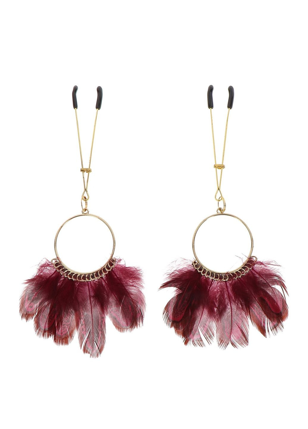 Зажимы на соски золотистые Nipple Play Tweezers With Feathers с красными перьями Taboom (297132813)