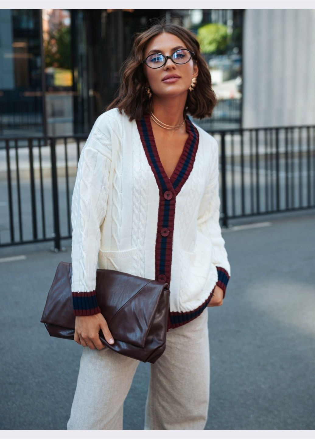 белая вязаная кофта с контрастной отделкой Dressa (362699298)