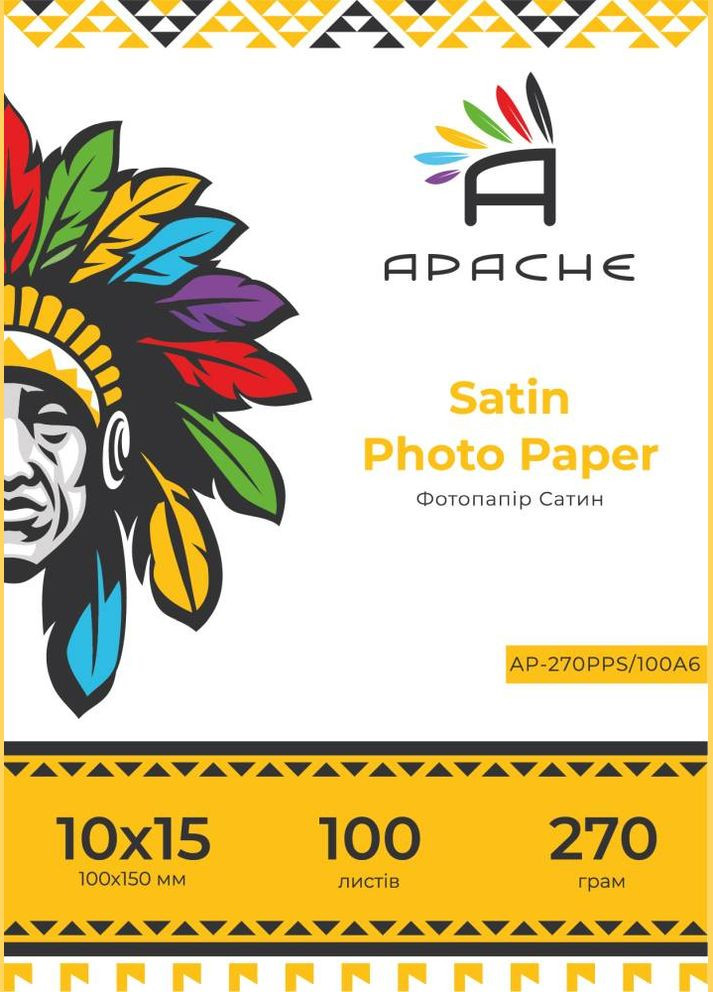 Фотопапір Сатин 270 г/м2 RC 10x15 см Білий 100 шт (10416) Apache (319156306)