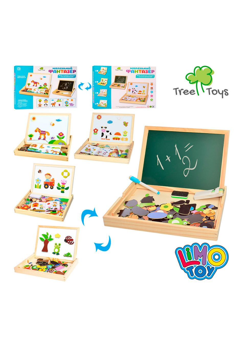 Дитяча двостороння дошка з набором магнітів LimoToy MD 0815 магніти, крейду, фломастер, губка Limo Toy (327216909)