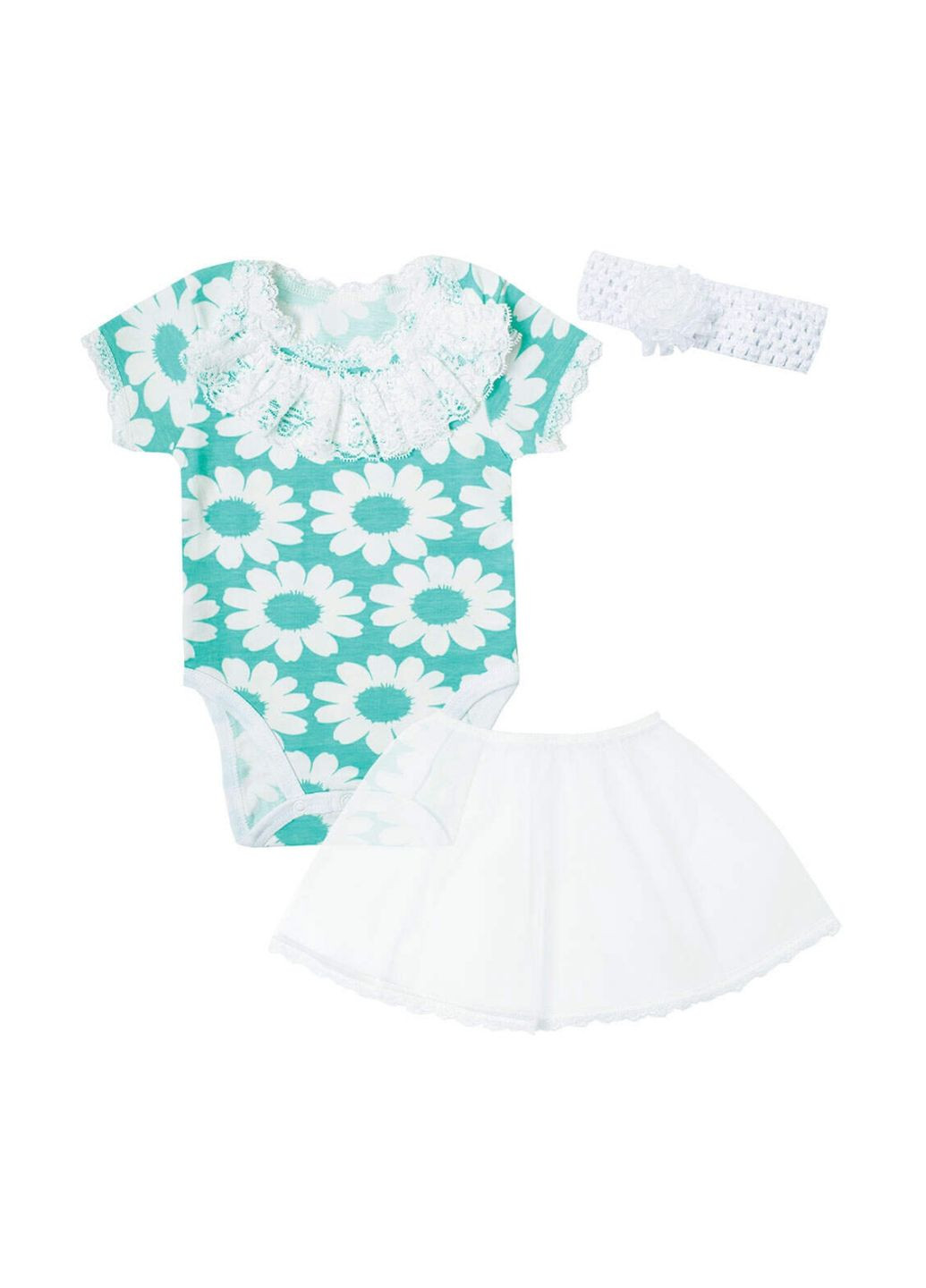 Зеленый летний детский комплект для девочки кт-19-20 *ромашка* GABBI