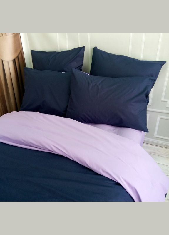 Постільна білизна ДУЕТ Темносинє/Лавандовий настрій Ранфорс Сімейна на резинці MERISET (278255846)