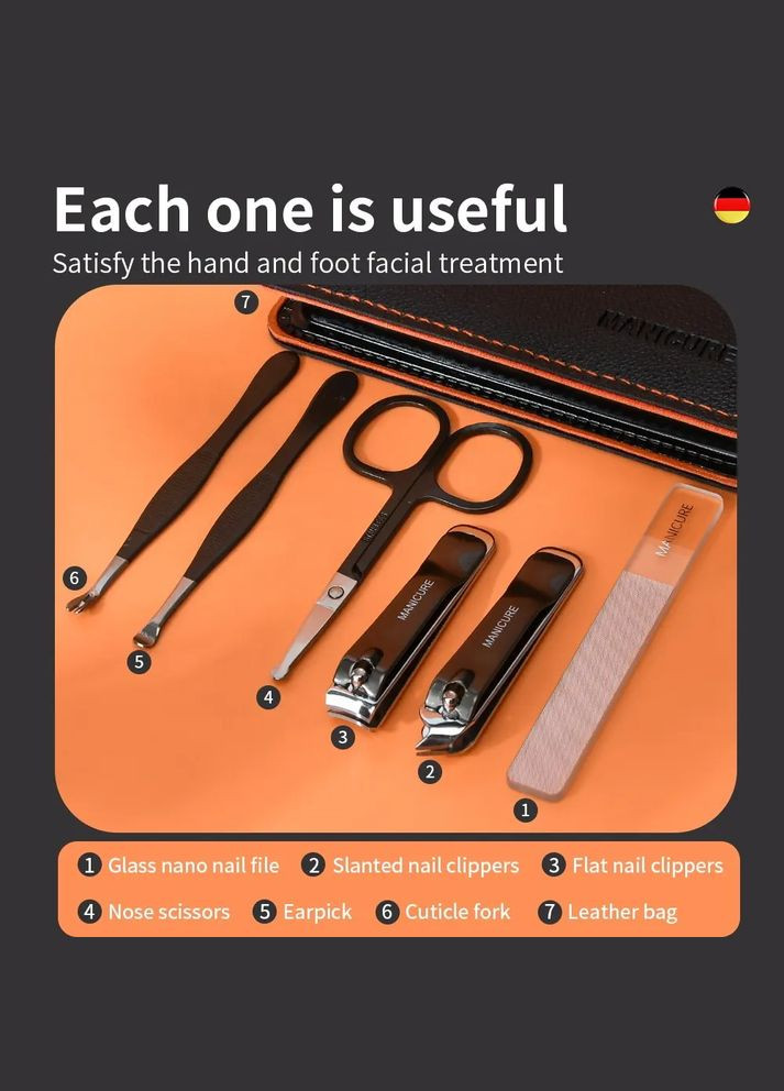 Манікюрний педикюрний подарунковий набір для жінок і для чоловіків 7 предметів по догляду за нігтями No Brand (317273567)