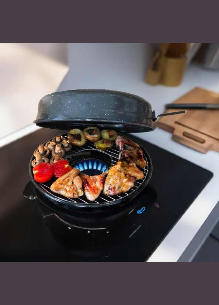 Кругла гриль газ сковорода з емальованим покриттям ART-31-RG 33 см чорна 33 см з зручною ручкою та рівномірним прогрівом A-Plus (341308770)