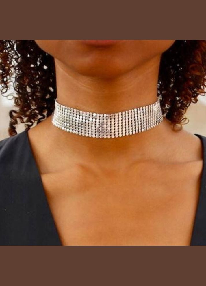 Блестящая сияющая широкая цепочка-чокер кольчуга No Brand (315722094)