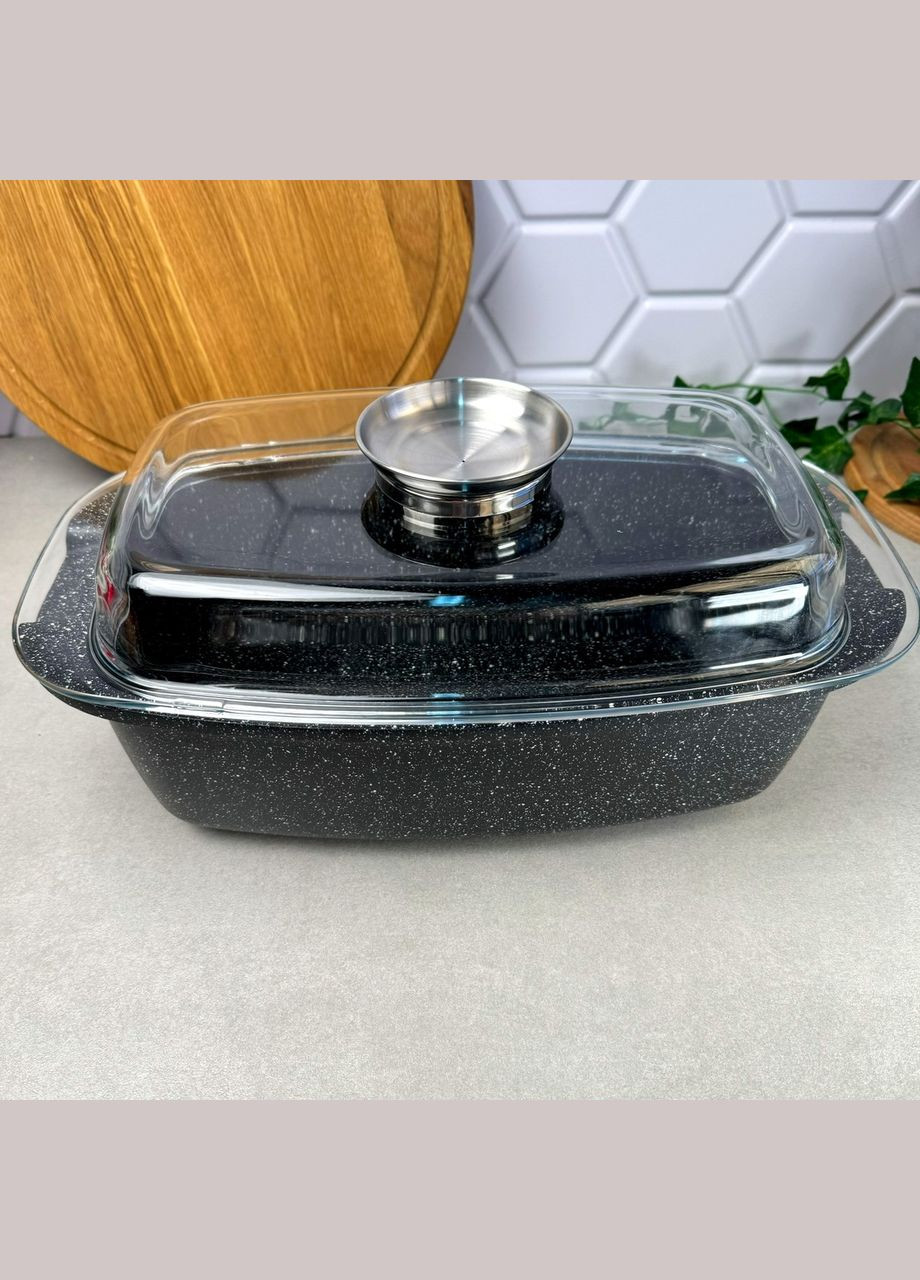 Металева гусятница 5.5 л зі скляною кришкою і антипригарним покриттям Kamille (303138105)