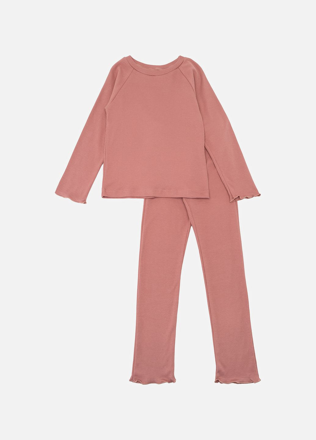 Світло-рожева всесезон піжама з довгим рукавом для дівчинки колір пудровий цб-00246702 No Brand