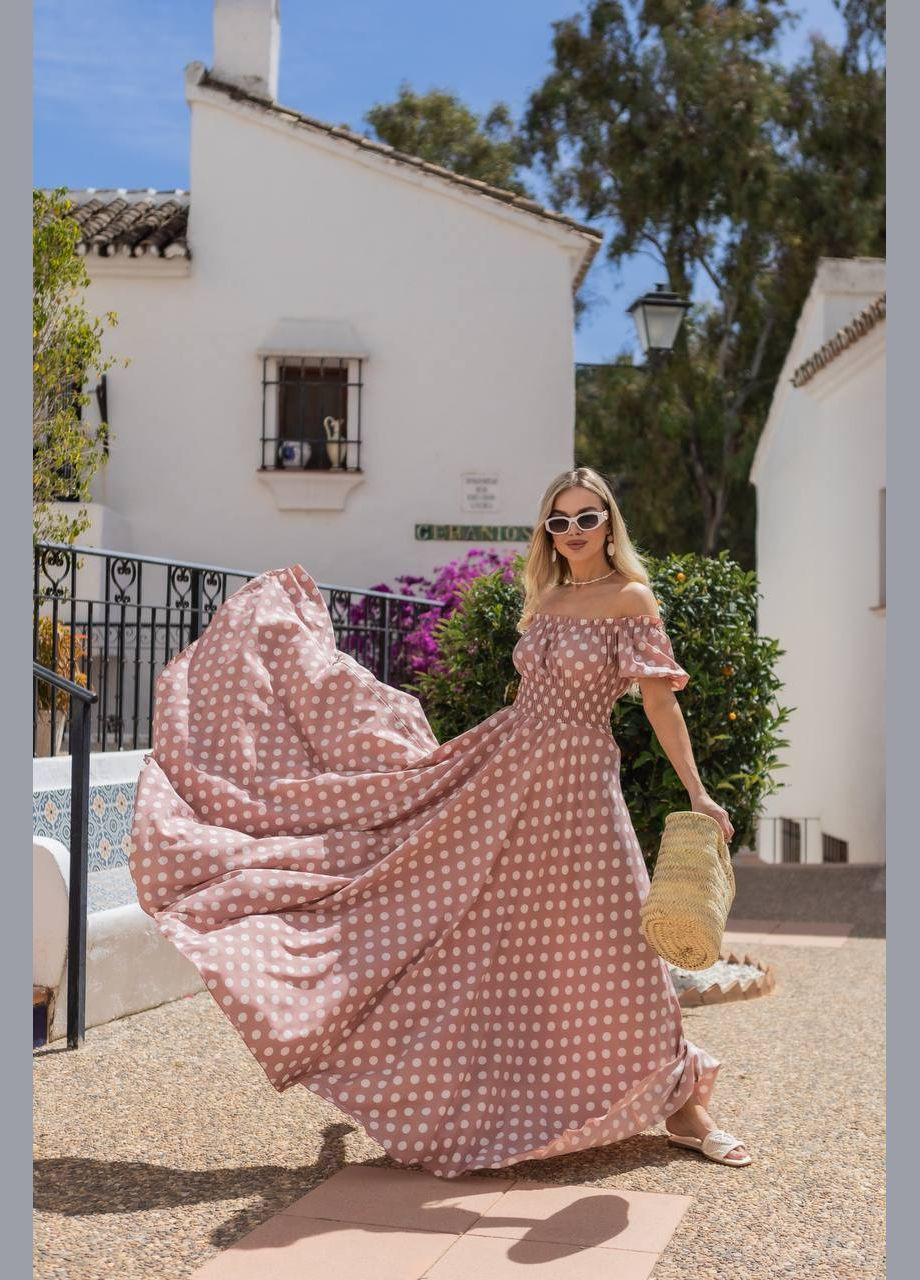 Пудровое повседневный, вечернее, кэжуал женское платье FINO Mode в горошек