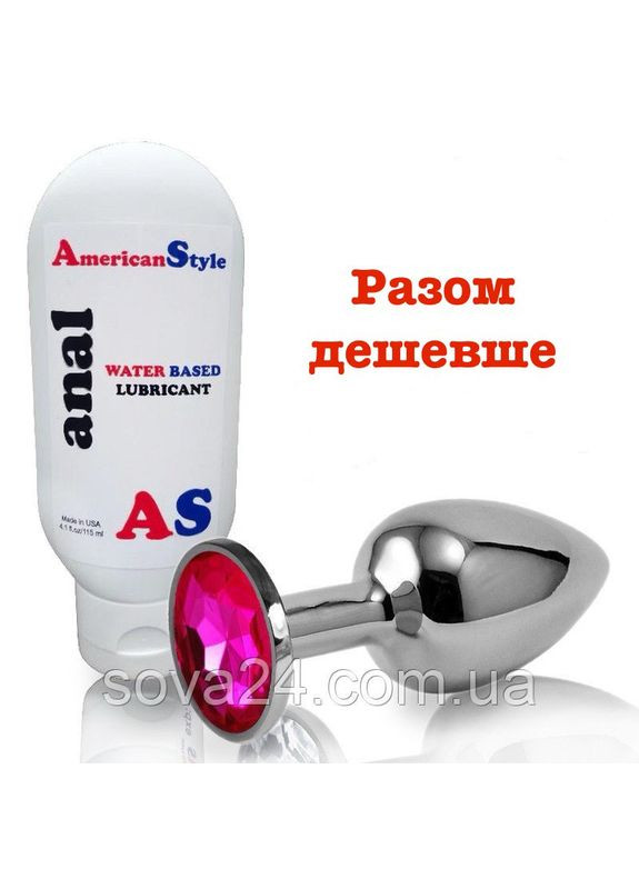 Анальная пробка S с малиновым камнем и лубрикант 115 мл анальный 7.5*2.8 см No Brand (340914486)