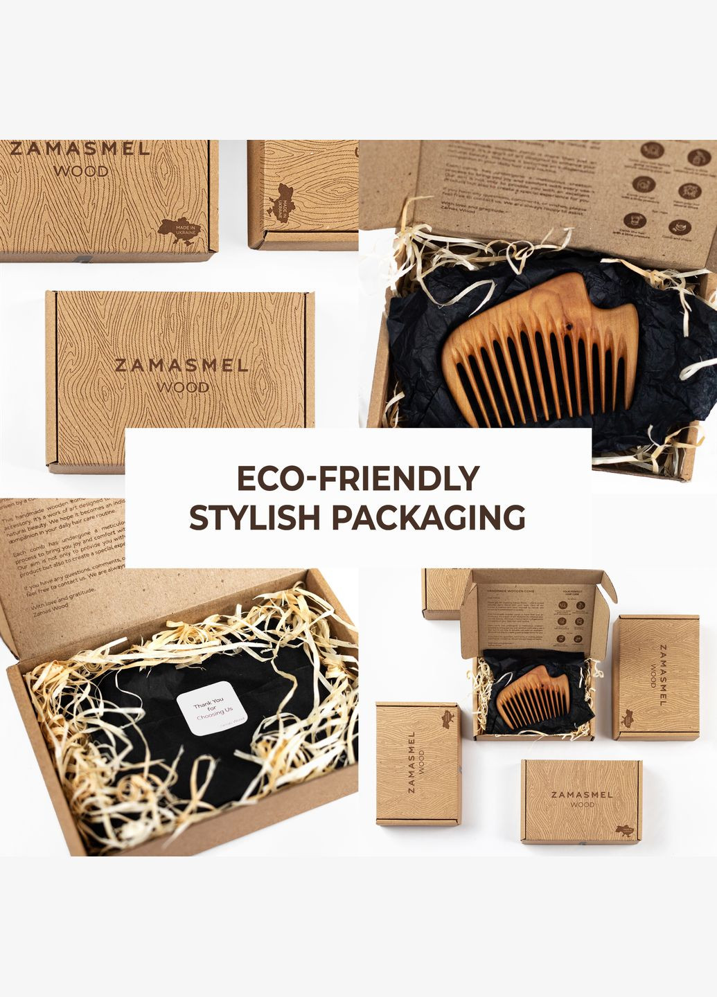 Гребень для Волос Wood New Wave 10,5 х 7,5 х 1,1см Ручная Работа Деревянный Груша Zamas (336550042)