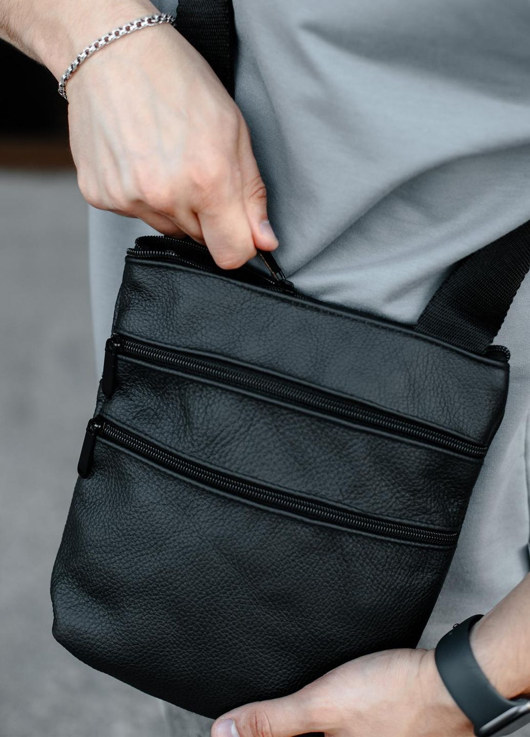 Кожаная сумка-мессенджер через плечо Vishnya (317574246)