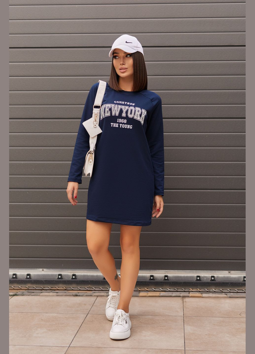Темно-синя спортивна спортивна трикотажна сукня з написом Fashion Girl