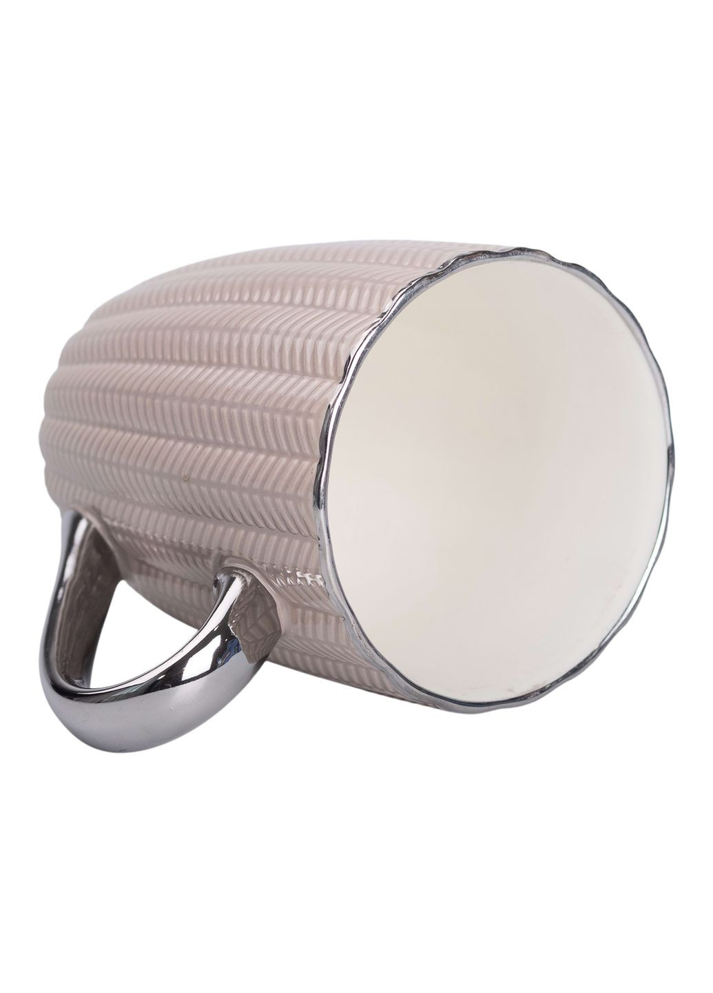 Чашка керамічна 400 мл зі сріблястою ручкою, кремовий Liling Rongxiang Ceramic RX-N231315CO No Brand (360977741)