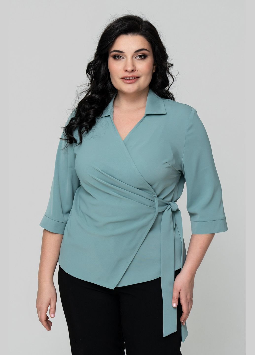 М'ятна блуза прямого силуету з відкладним коміром на зав'язках all posa (ap102337p) A'll Posa