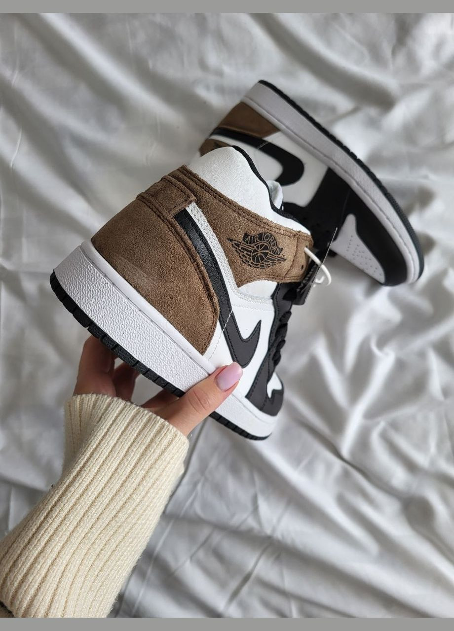 Кросівки зимові жіночі і чоловічі Nike Air Jordan 1 winter black white brown | Найк Аір Джордан 1 чорно-білі коричневі з хутром No Brand чорно-білі зими (308072639)