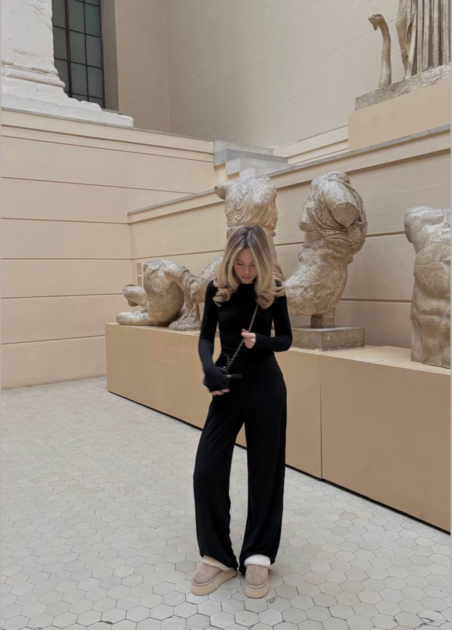 Повсякденний чорний костюм-двійка, легкий, з натуральної тканини, стильний та зручний для створення різних образів No Brand 2365-1 (322055898)