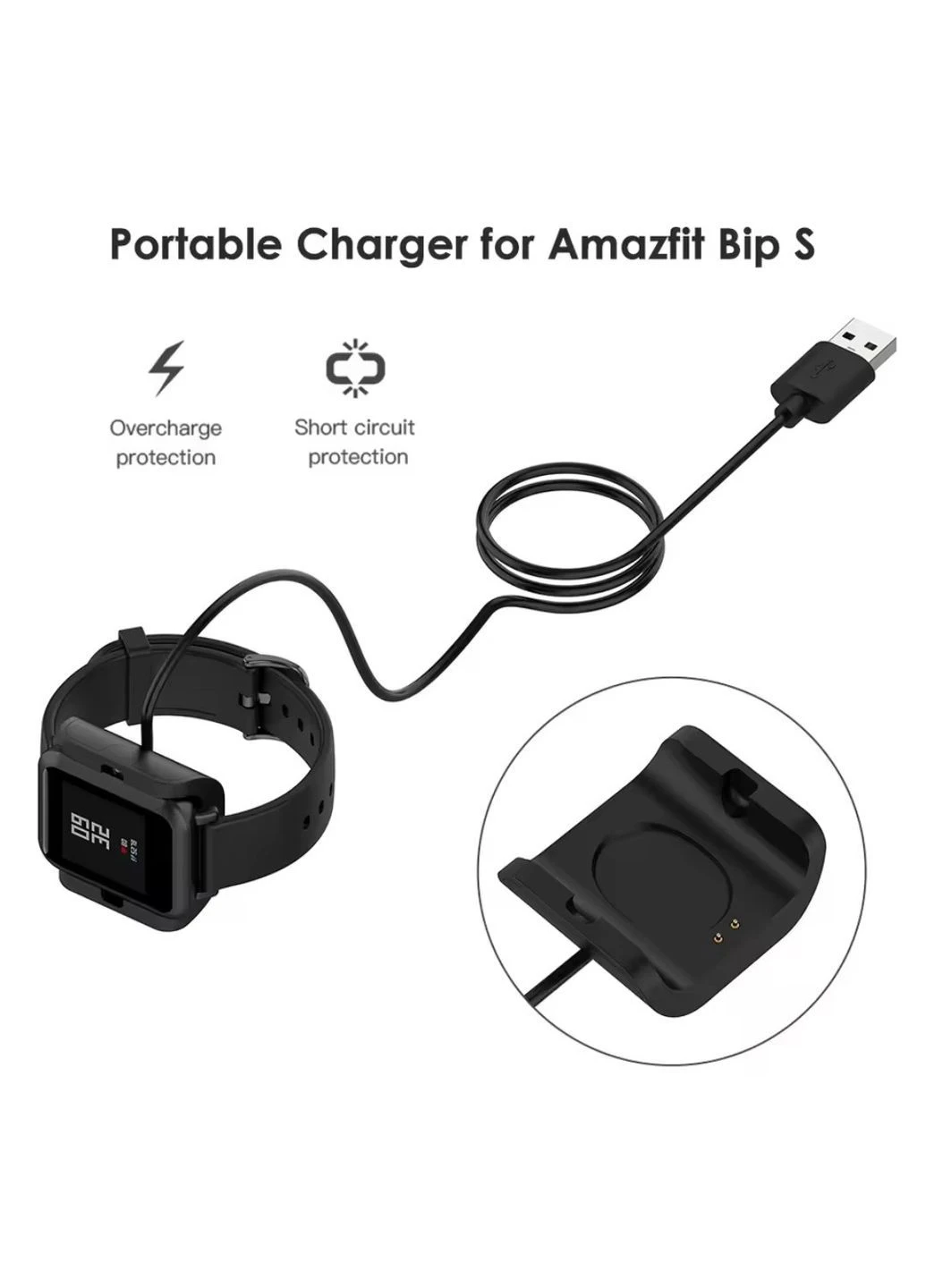 Зарядний пристрій Strain для Amazfit Bip S A1805 A1916 \ 1 метр \ Чорний China 2230 (396924888)