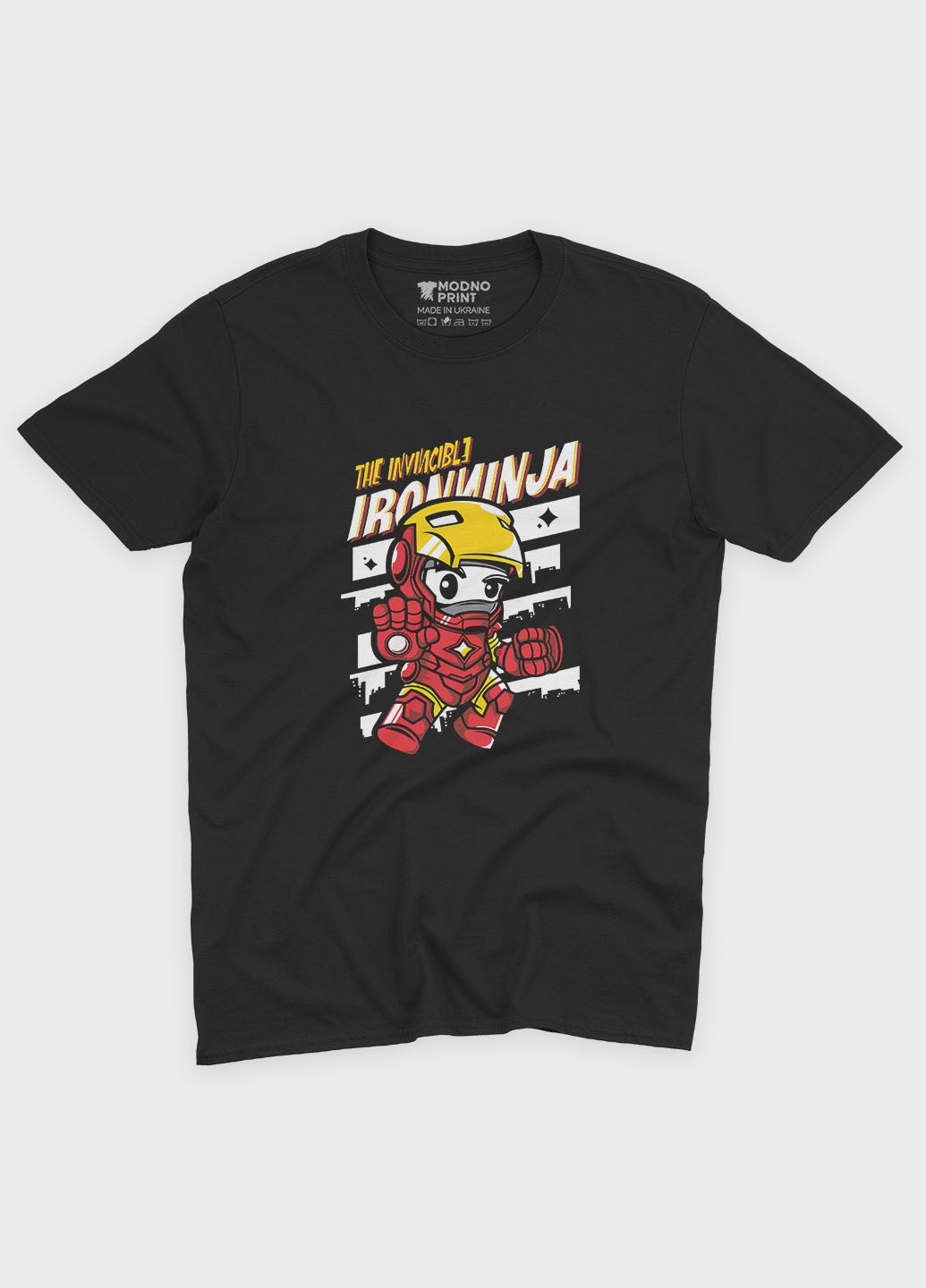 Черная демисезонная футболка для девочки с принтом супергероя - железный человек (ts001-1-gl-006-016-009-g) Modno