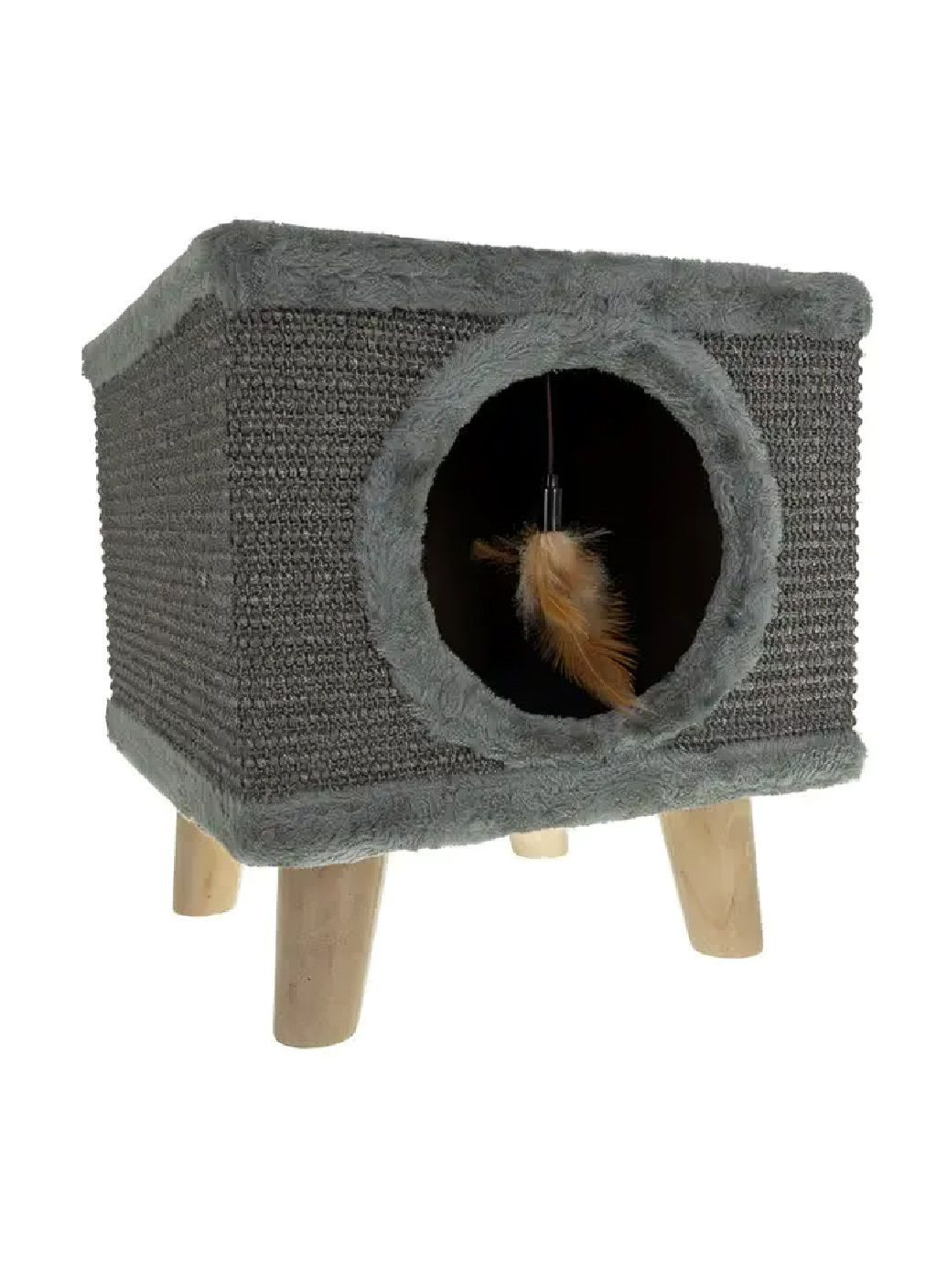 Сизалева кігтеточка з протиковзкими накладками на ніжках підвісною іграшкою в будиночку 38х32х32 см (481452-Prob) Unbranded (362000634)