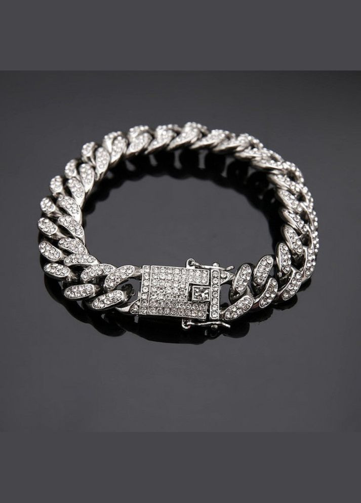 Чоловічий металевий браслет, ланцюг на руку, сріблястий з інкрустацією 10 мм. No Brand (328251193)