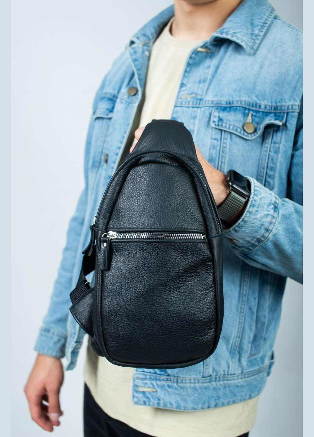 Мужская сумка-слинг из натуральной кожи, сумка через плечо SL016 (Черная) SKILL (324216474)