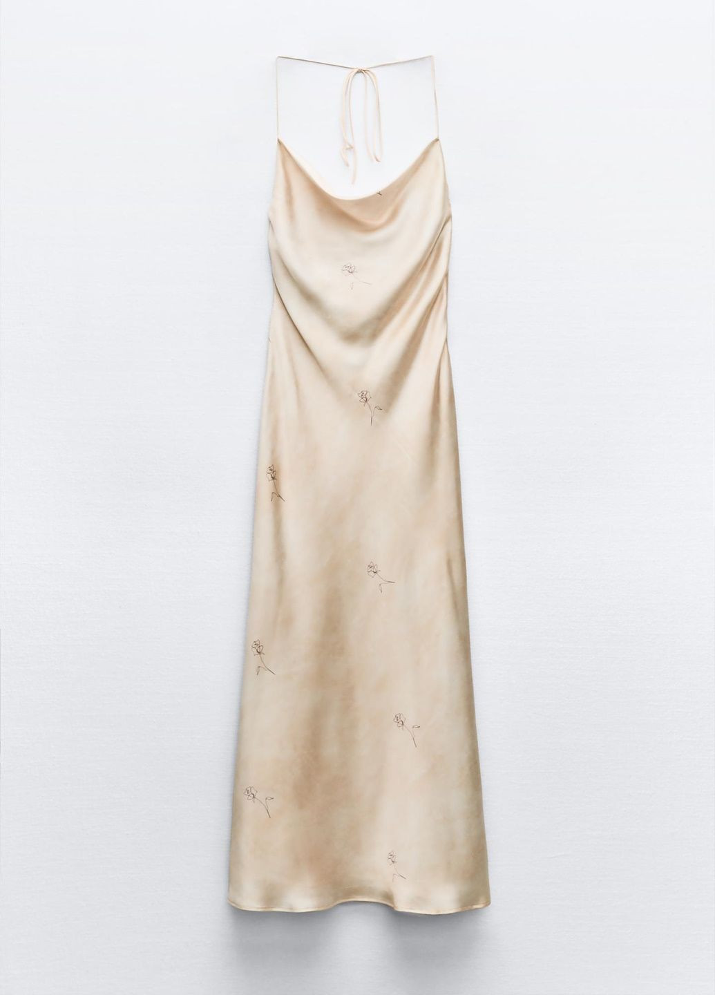Светло-бежевое праздничный платье Zara с цветочным принтом