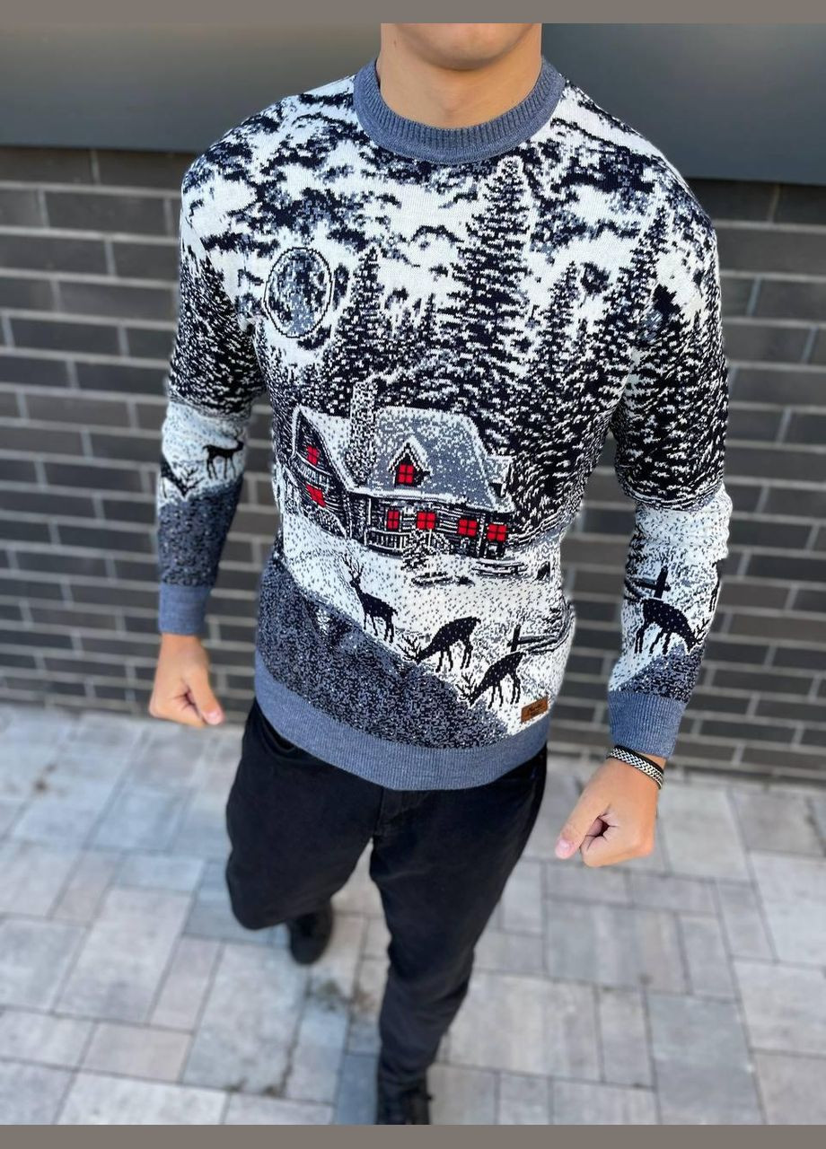 Синий зимний свитер мужской джемпер No Brand