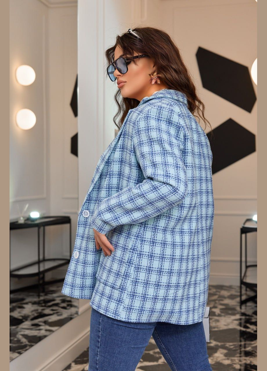 Женский пиджак с накладными карманами цвет голубой р.48/50 451110 New Trend (282928105)