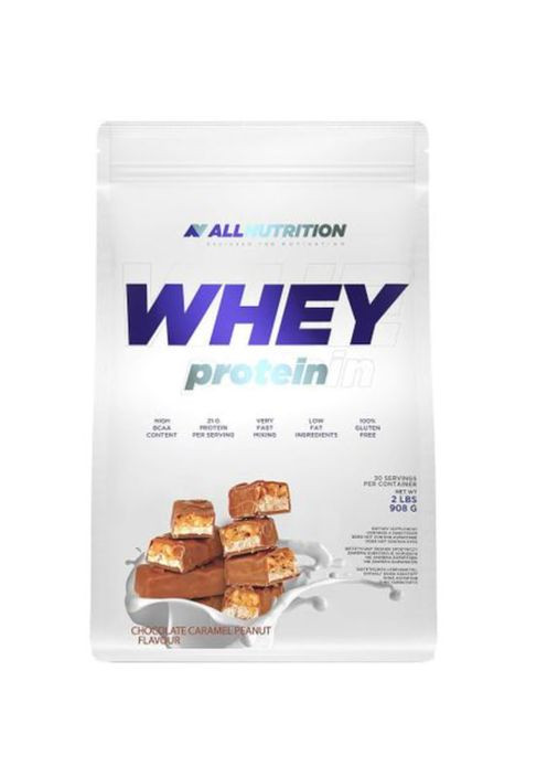 Сывороточный протеин 908г шоколадный карамельный орех белковая добавка для роста мышц и восстановления Allnutrition (368986649)