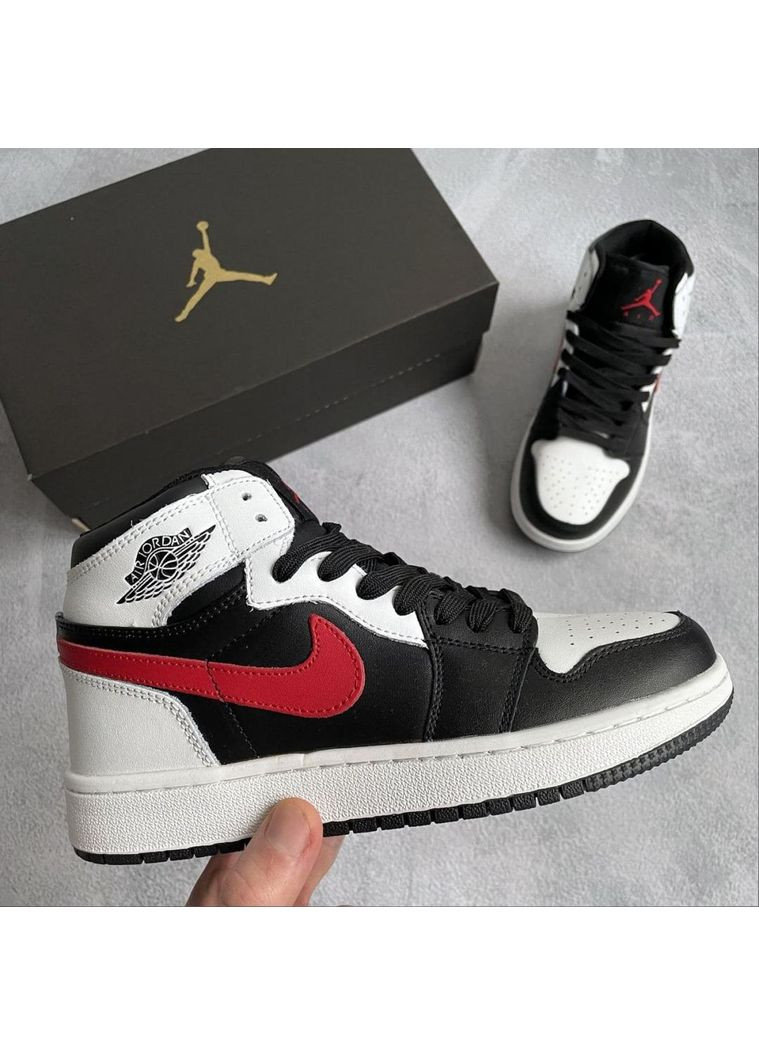 Чорні Осінні кросівки чоловічі nike air jordan 1 retro high black red white 2 найк аір джордан No Brand