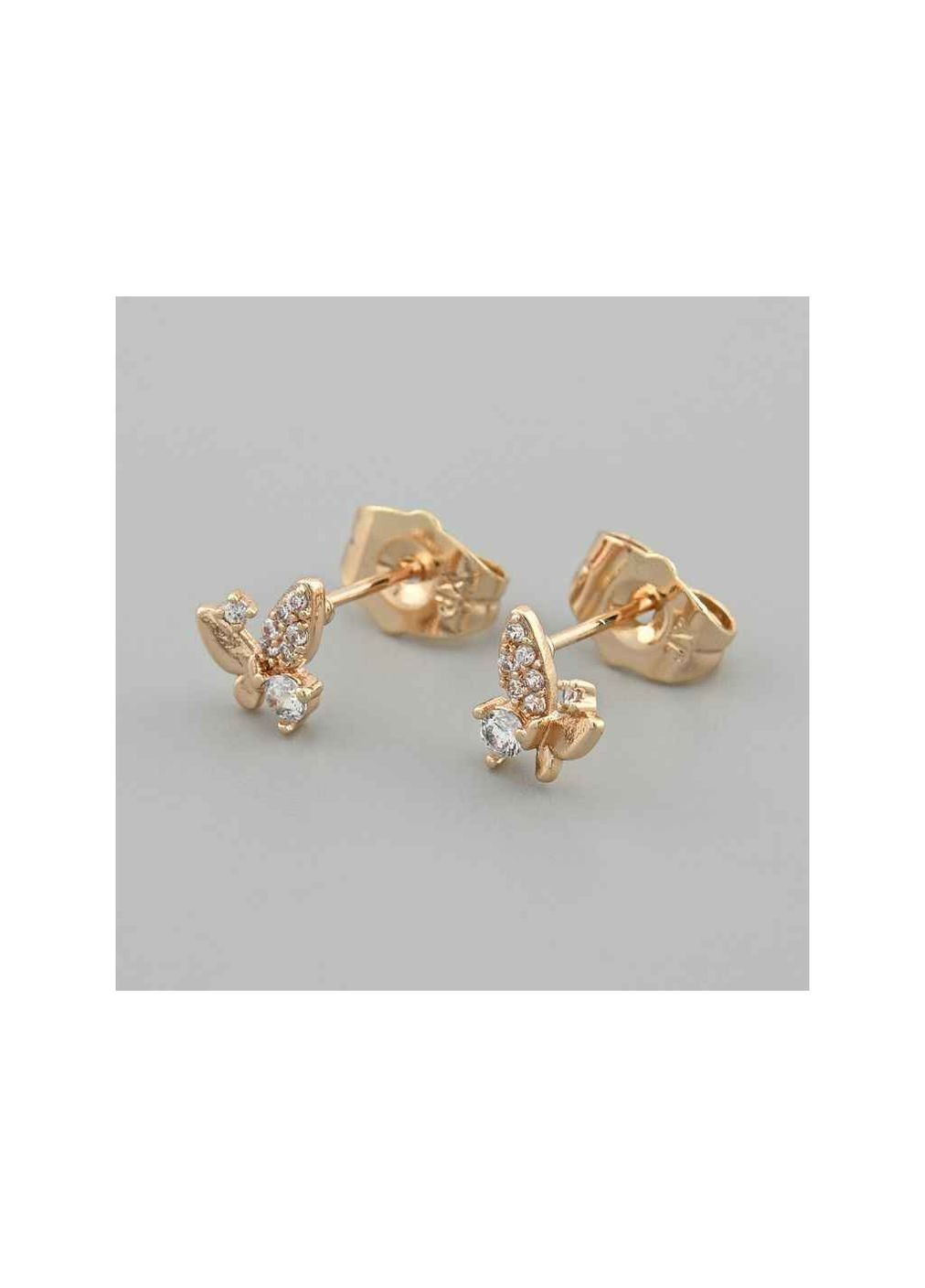 Сережки пусети Метелики 55716 7х7мм білі фіаніти вага 0.8г позолота 18К Xuping Jewelry (359433488)