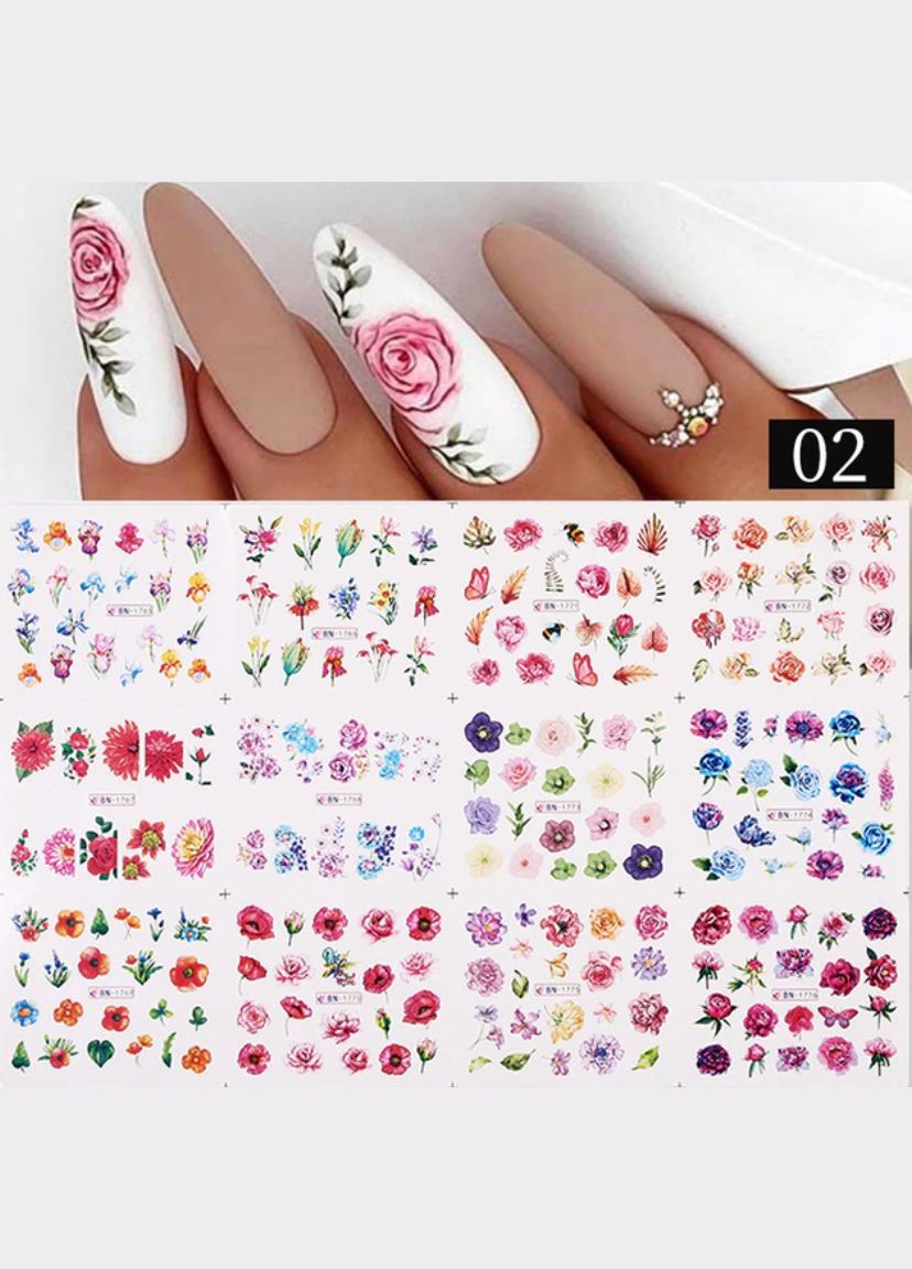 Слайдер-дизайн водні наклейки для нігтів BN1765-BN1776, набір 12 шт. No Brand (296664318)