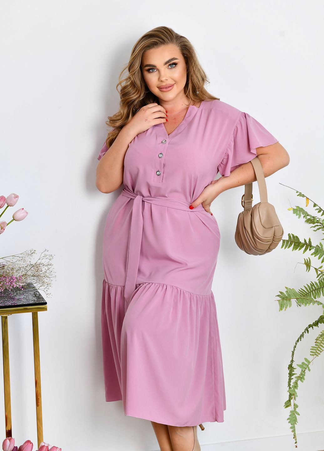 Рожево-лілова повсякденний, кежуал однотонна сукня літня з коротким рукавом з софту дзвін, а-силует No Brand однотонна