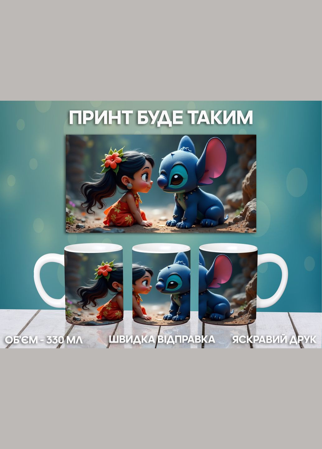 Кружка Ліло і Стіч з принтом керамічна чашка Lilo & Stitch 330 мл Uk_329 Shantou (323653894)