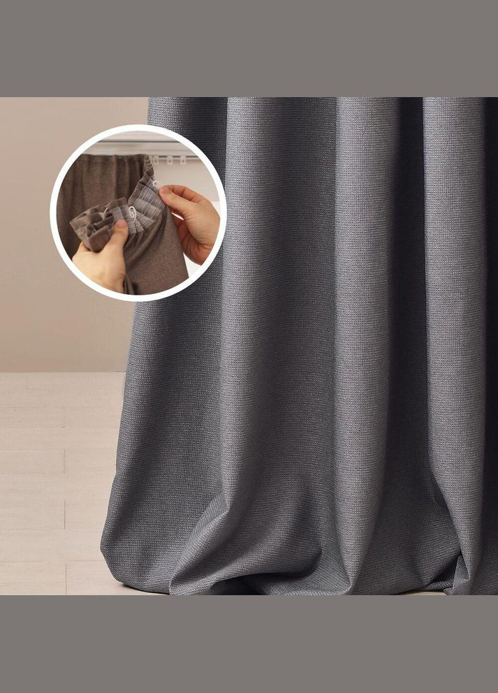 Комплект штор 2 шт Мешковина Лен 300х250 см, шторы, гардины, портьеры со шторной тесьмой графит IDEIA (328069134)