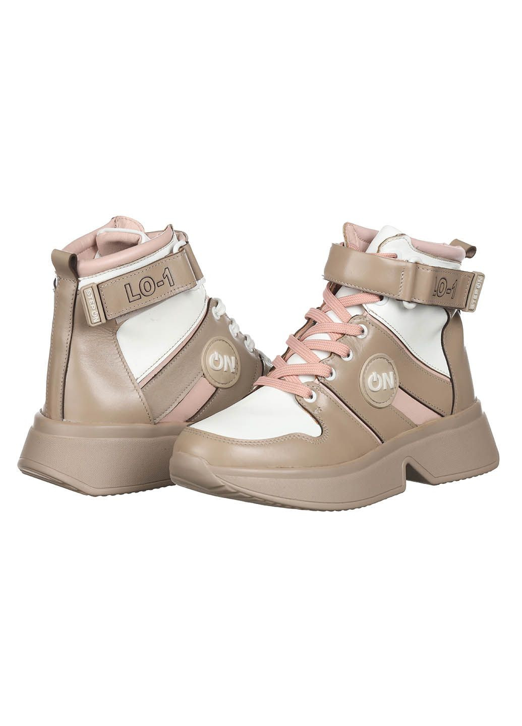 Женские кроссовки из кожи 01LO No Brand бежевые зима (308346034)