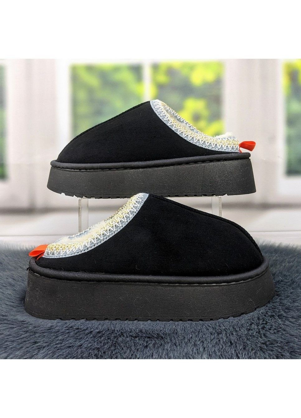 Черные тапочки-угги женские на меху Fashion