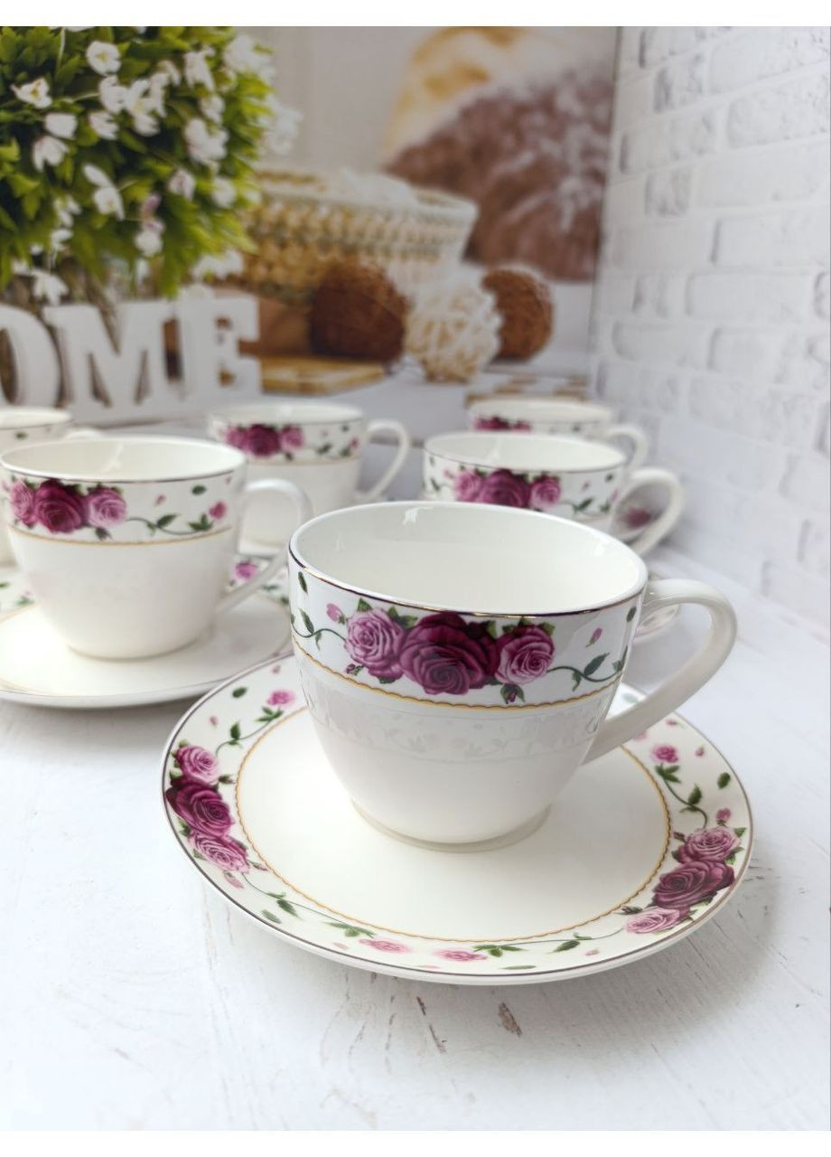 Чайний сервіз Квітковий орнамент порцеляна 250 мл 12 предметів Білий 15103 SNT (366424513)