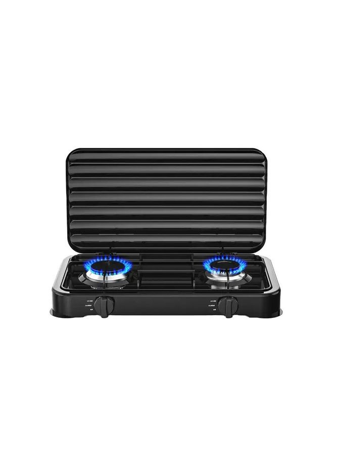 Настольная газовая плита RB-2229 на две конфорки с крышкой для кемпинга нержвеющая сталь Черная Rainberg (332006254)