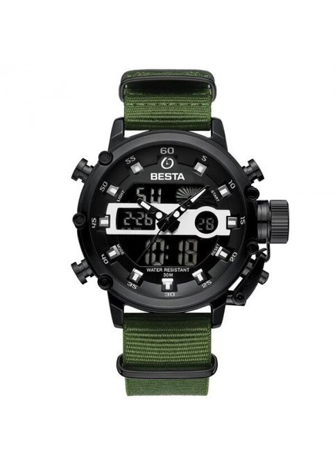 Чоловічий наручний годинник Prof Green з підсвічуванням та будильником Зелений Besta (301536600)
