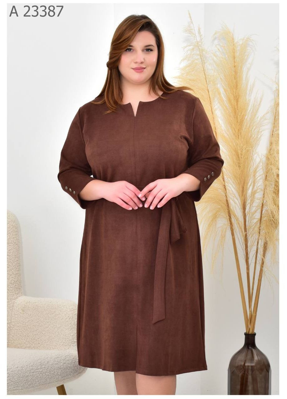 Коричневое повседневный женское платье большого размера SK однотонное