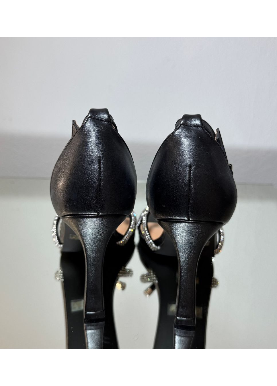 Черные женские босоножки кожаные вечерние с бантами и камнями 9 см No Brand с бантом