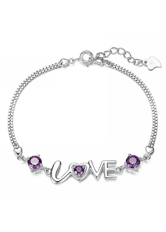 Женский браслет с фиолетовыми фианитами и надписью Love (Любовь) нежный браслет Fashion Jewelry (285814480)