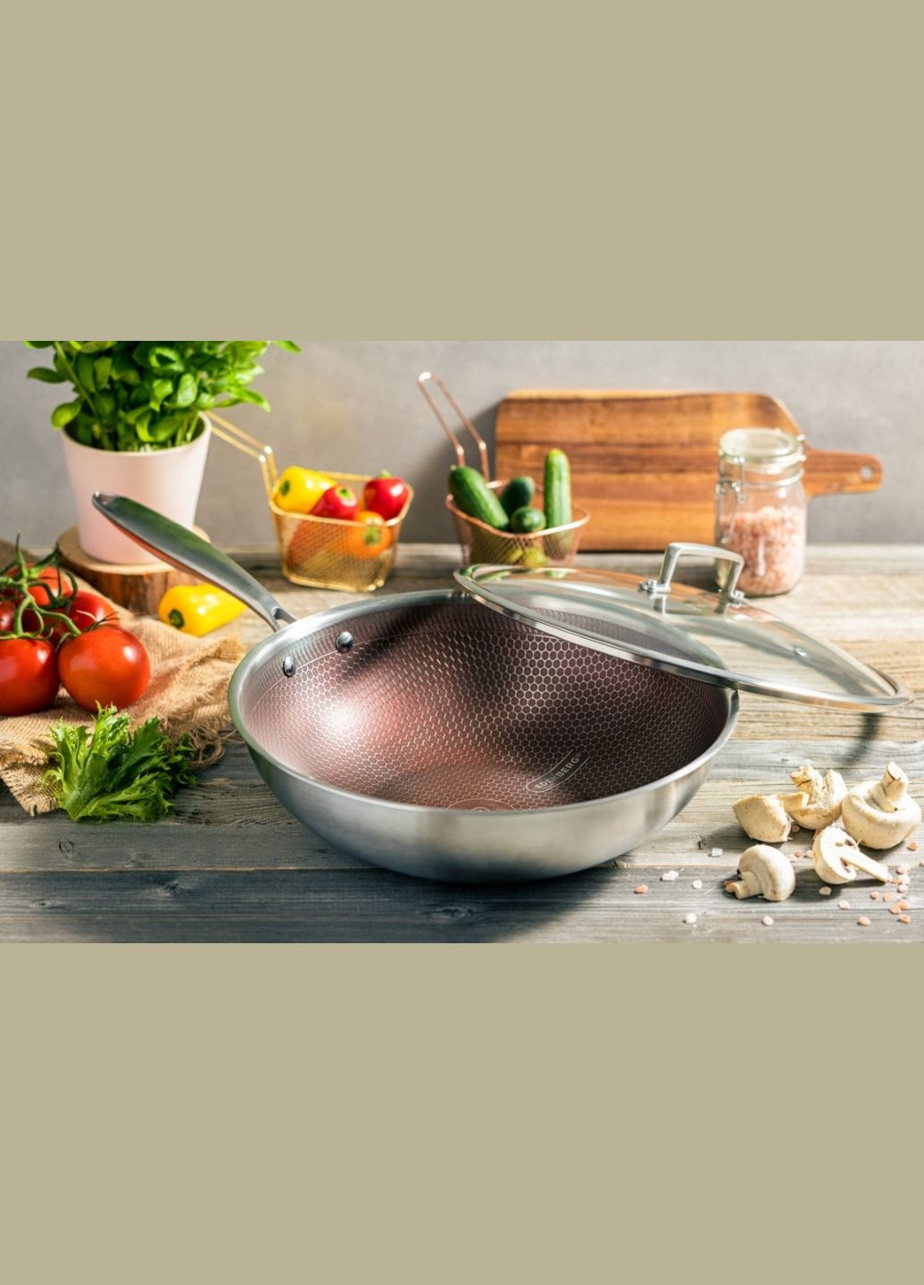 Сковорода вок EB-14108 з кришкою та антипригарним покриттям 28x8,5 см Edenberg (331172456)