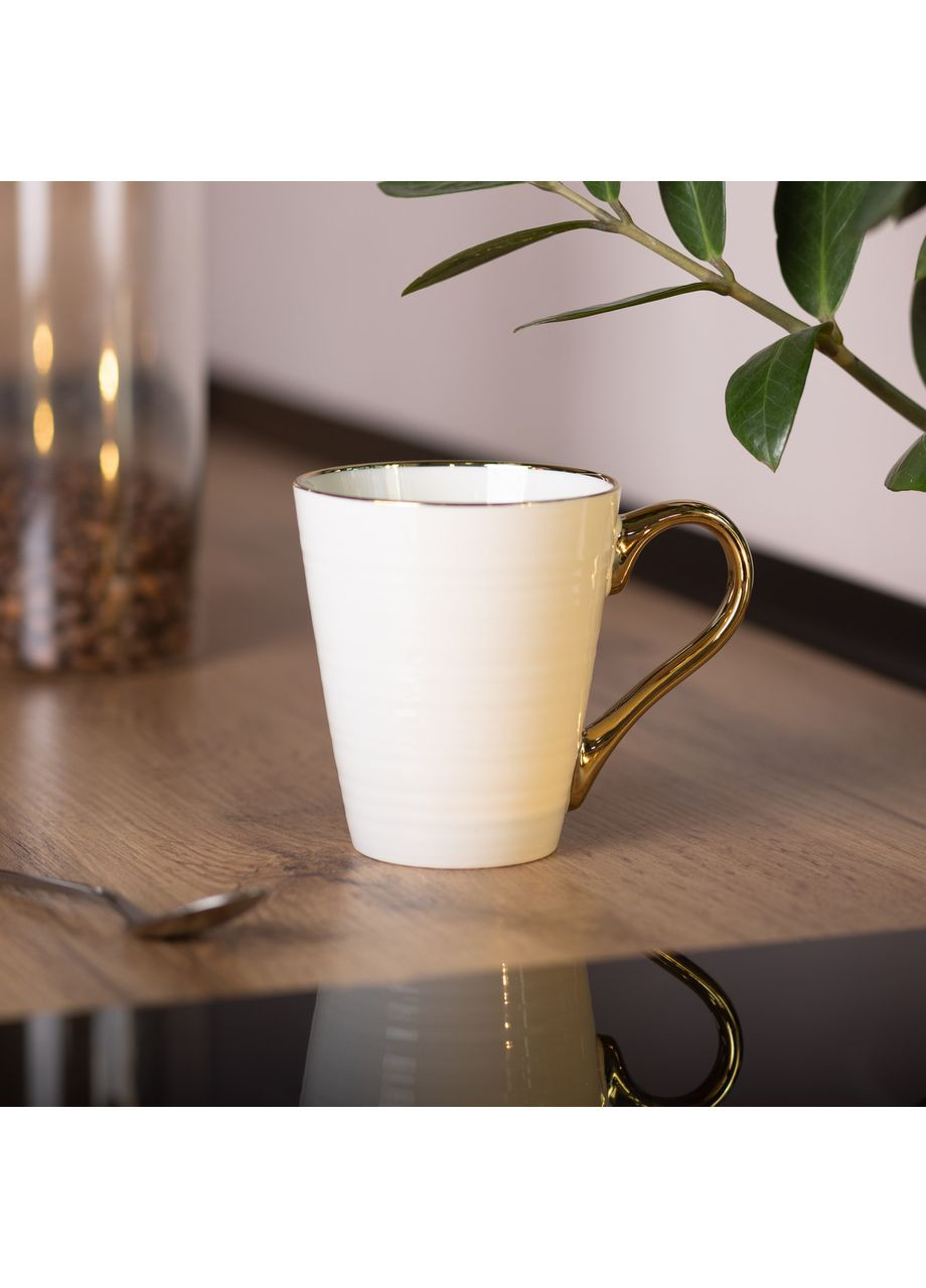Чашка керамічна із золотим обідком та позолоченою ручкою 320 (мл) Біла RX-N240624W (A-033391) Liling Rongxiang Ceramic (358933988)