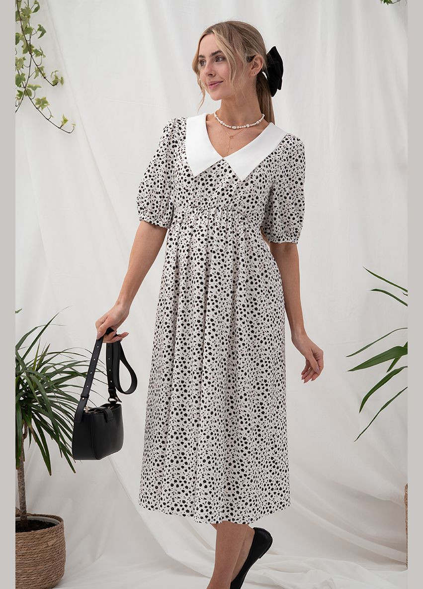 Молочна сукня для вагітних і годуючих з комірцем молочна з чорними квітками Юла мама