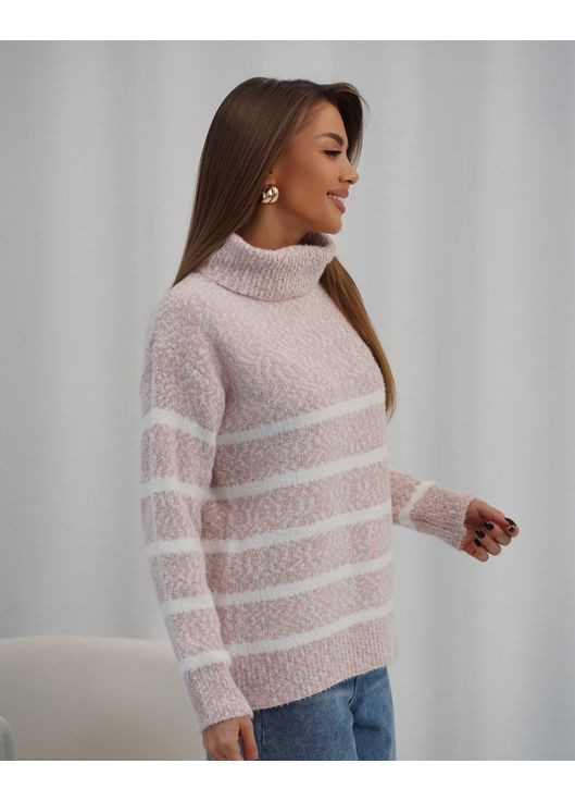 Персиковый зимний вязаный свитер-гольф в полоску Magnet