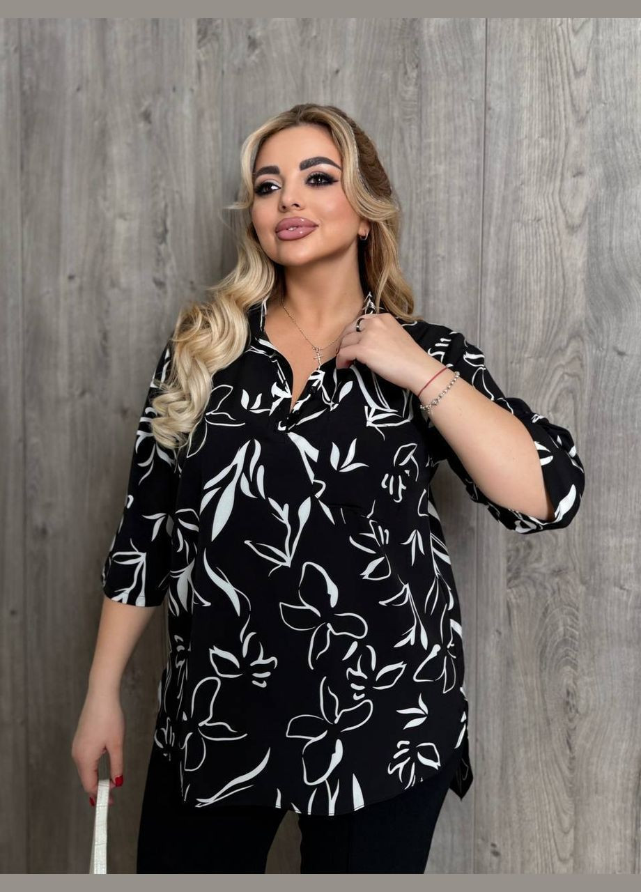 Чорна жіноча блузка вільного крою з широким рукавом MonCher