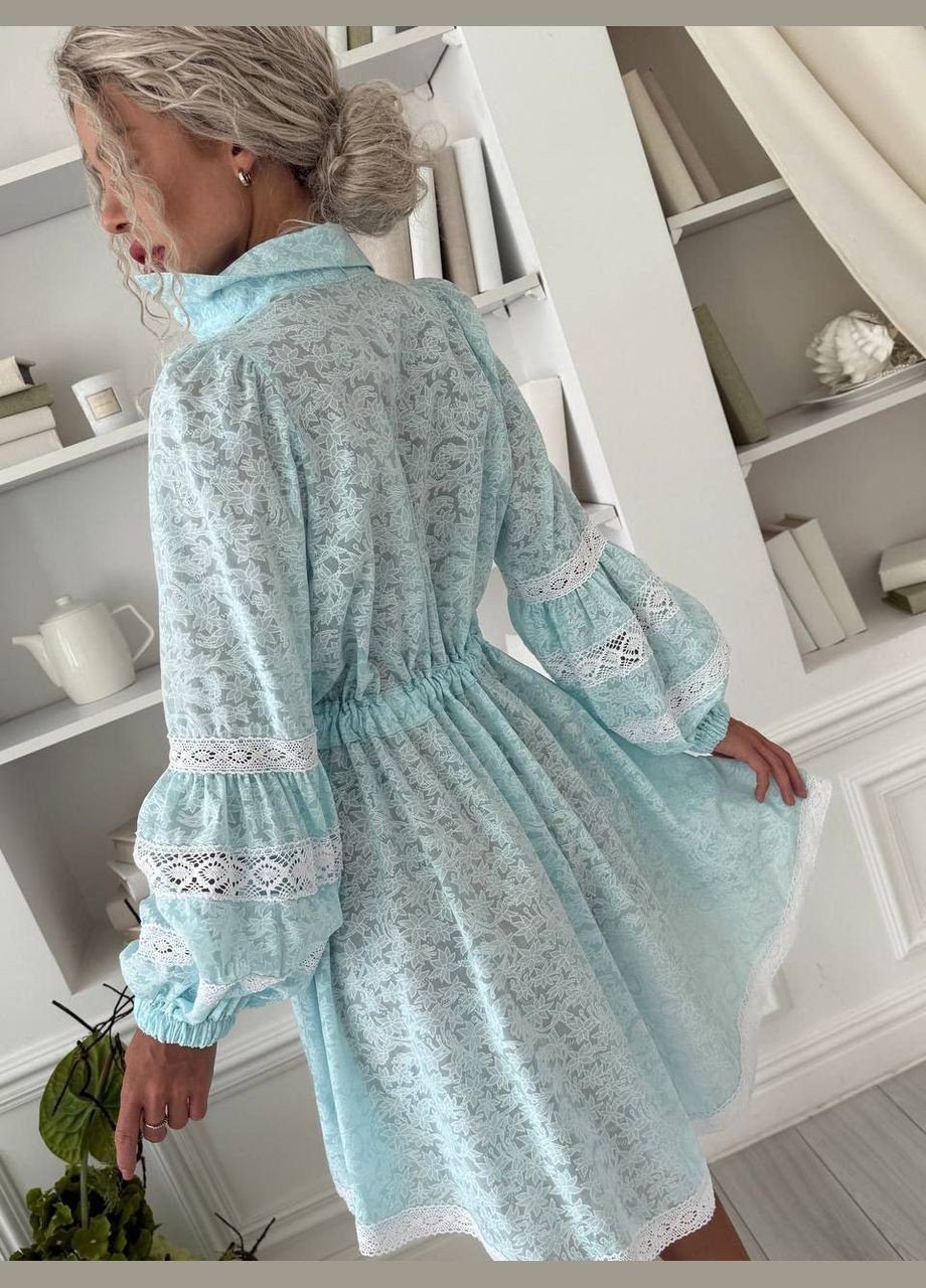 Светло-голубое вечернее, праздничный, повседневный платье из прошвы и сетевого колокол Angel shopp.online однотонное